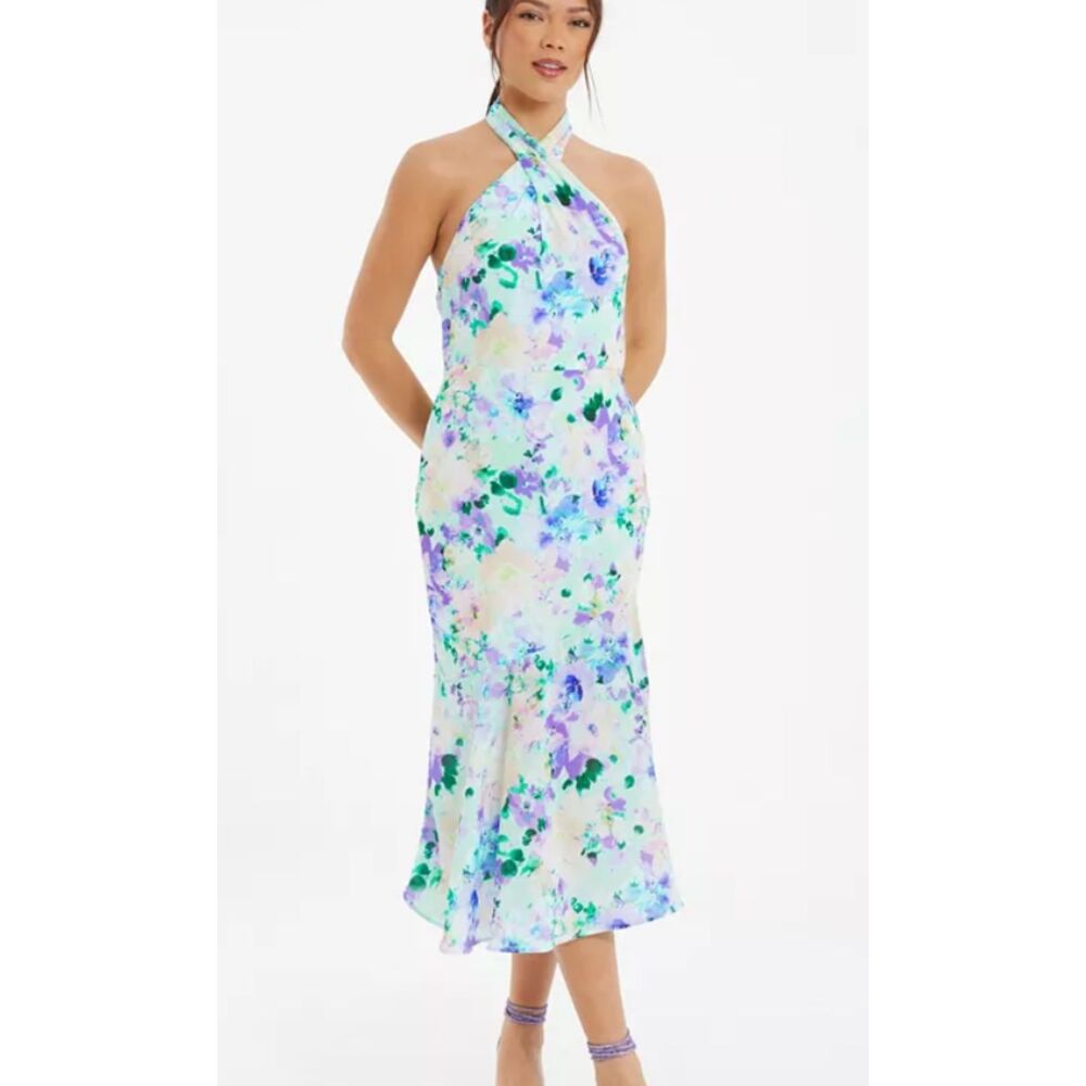 QUIZ Floral Crepe Halter Neck Midi Dress 10